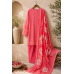 Vibrant Red Cotton Zig-Zag Unstitched Suit with Pure Chiffon Floral Dupatta