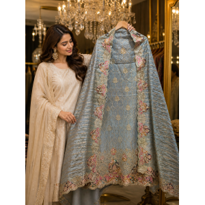 Veeran Fashions Premium Slate Grey Shimmer Royal Boutique unstitched Suit Set