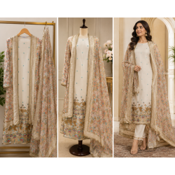 Veeran Fashions Beige Designer Boutique Unstitched Suit Set Veeran Fashions Beige Designer Boutique Unstitched Suit Set
