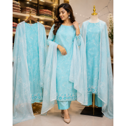 Sky Blue Swirl Floral Unstitched Boutique Cotton Suit Set Sky Blue Swirl Floral Unstitched Boutique Cotton Suit Set