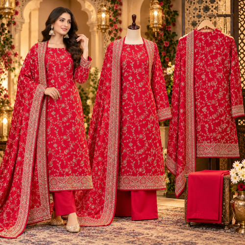 Elegant Red Silk Unstitched Suit Fabric with Intricate Golden Embroidery & Opada Silk Bottom – Veeran Fashions Elegant Red Silk Unstitched Suit Fabric with Intricate Golden Embroidery & Opada Silk Bottom – Veeran Fashions
