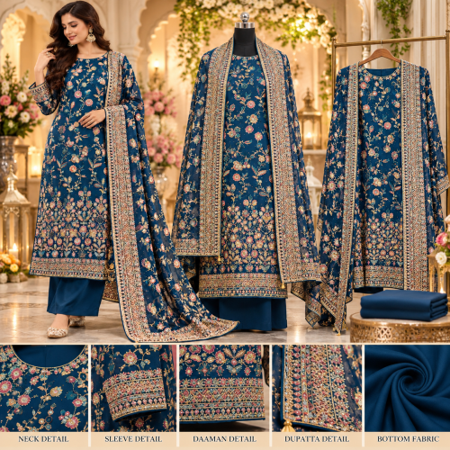 Royal Navy Blue Georgette Unstitched Suit with Multicolour Embroidery & Opada Silk Bottom – Veeran Fashions Royal Navy Blue Georgette Unstitched Suit with Multicolour Embroidery & Opada Silk Bottom – Veeran Fashions