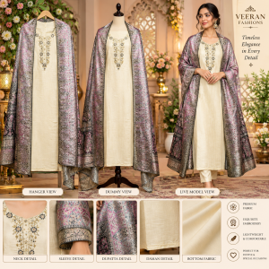 Ivory Blush Shimmer Unstitched Suit with Banarsi Dupatta Ivory Blush Shimmer Unstitched Suit with Banarsi Dupatta