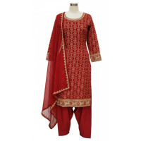 Rust Red Banarasi Georgette Salwar Suit