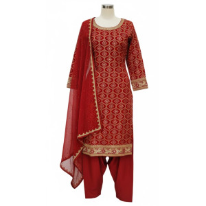 Rust Red Banarasi Georgette Salwar Suit