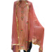 Elegant Peach Glass Tissue Kurta Set with Chiffon Dupatta