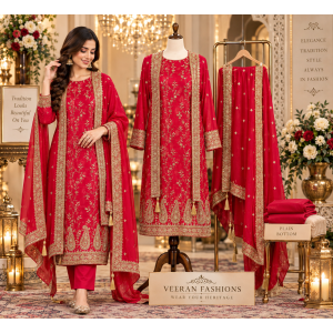 Royal Crimson Crape Embroidered Unstitched Suit with Chenon Dupatta Royal Crimson Crape Embroidered Unstitched Suit with Chenon Dupatta