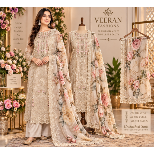 Ivory Blush Opada Thread Work Unstitched Suit with Organza Cutwork Dupatta Ivory Blush Opada Thread Work Unstitched Suit with Organza Cutwork Dupatta