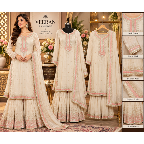 Ivory Blush Shimmer Embroidered Sharara Suit Set Ivory Blush Shimmer Embroidered Sharara Suit Set