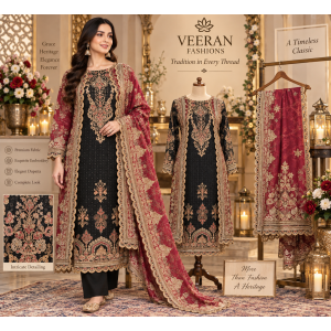 Royal Black Crape Unstitched Suit with Maroon Crape Dupatta Royal Black Crape Unstitched Suit with Maroon Crape Dupatta