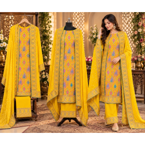 Sunshine Heritage Crape Unstitched Suit with Chenon Dupatta Sunshine Heritage Crape Unstitched Suit with Chenon Dupatta