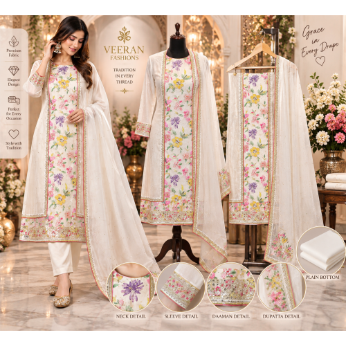 Ivory Garden Crape Floral Unstitched Suit with Chenon Dupatta Ivory Garden Crape Floral Unstitched Suit with Chenon Dupatta
