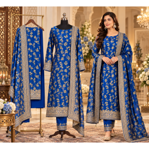 Royal Sapphire Banarsi Dola Silk Embroidered Unstitched Suit Set Royal Sapphire Banarsi Dola Silk Embroidered Unstitched Suit Set