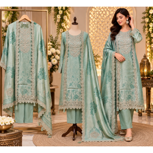 Aqua Mist Self Jacquard Cutwork Unstitched Suit Set Aqua Mist Self Jacquard Cutwork Unstitched Suit Set