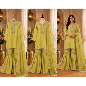 Pista Lime Shimmer Organza Sharara Suit Pista Lime Shimmer Organza Sharara Suit