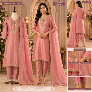 Rose Blush Organza Tissue Embroidered Stitched Kameez Pant Suit Rose Blush Organza Tissue Embroidered Stitched Kameez Pant Suit