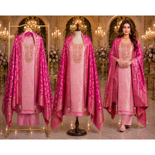 Gulabi Noor Giraffe Silk Dabka Unstitched Suit