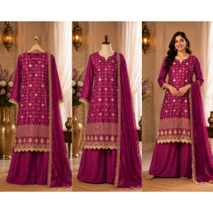 Royal Magenta Banarsi Silk Gotta Work Stitched Palazzo Suit Royal Magenta Banarsi Silk Gotta Work Stitched Palazzo Suit