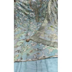 Azure Dream Organza & Silk Embroidered Suit Set
