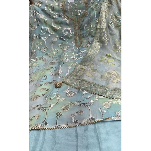 Azure Dream Organza & Silk Embroidered Suit Set