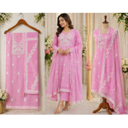 Veeran Fashions Candy Pink Organza Banarsi Embroidered Unstitched Suit Set Veeran Fashions Candy Pink Organza Banarsi Embroidered Unstitched Suit Set