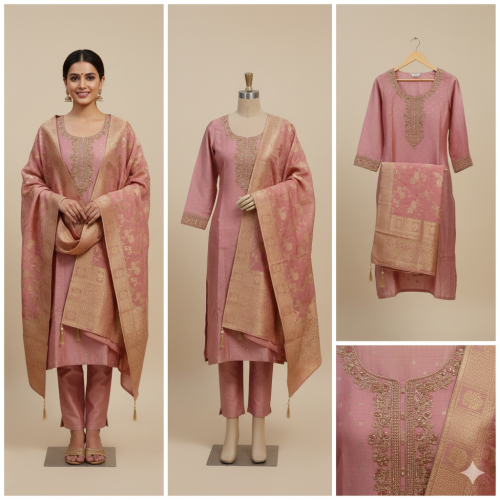 Blush Rose Chanderi Banarasi Ensemble Blush Rose Chanderi Banarasi Ensemble