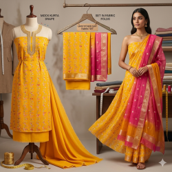 Veeran Fashions Sunshine Yellow Georgette Unstitched Suit with Organza Dupatta