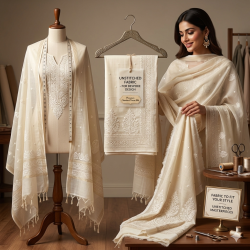 Ethereal White Lakhnavi & Chikankari Mal Cotton Unstitched Suite