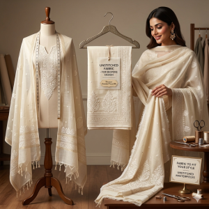 Ethereal White Lakhnavi & Chikankari Mal Cotton Unstitched Suite