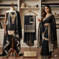 Elegant Georgette Unstitched Suit with Dabka Neck Work Elegant Georgette Unstitched Suit with Dabka Neck Work