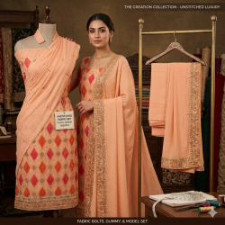 Veeran Fashions Luxury Peach Diamond Chinon Unstitched Suit Set