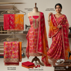 Veeran Fashions Sunset Ombre Organza Unstitched Floral Suit