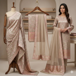 Veeran Fashions Pastel Brocade Floral Unstitched Suit Set Veeran Fashions Pastel Brocade Floral Unstitched Suit Set