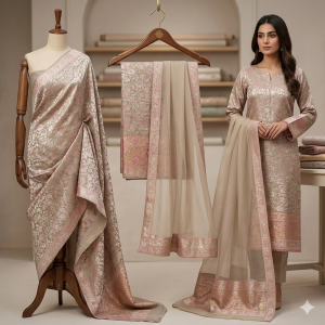 Veeran Fashions Pastel Brocade Floral Unstitched Suit Set