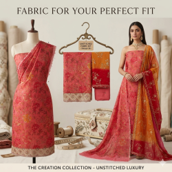 Veeran Fashions Terracotta & Amber Floral Organza Unstitched Suit Set