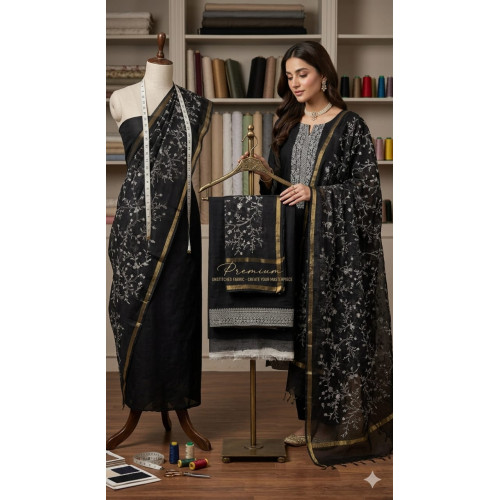 Midnight Elegance Premium Slub Cotton Unstitched Suit Set Midnight Elegance Premium Slub Cotton Unstitched Suit Set