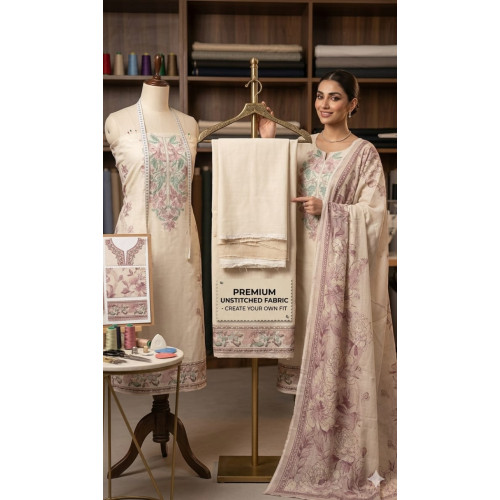 Rose-Garden Premium Slub Cotton Unstitched Suit Set