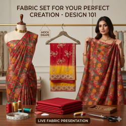 Veeran Fashions Red Floral Unstitched Organza Suit with Ombre Dupatta