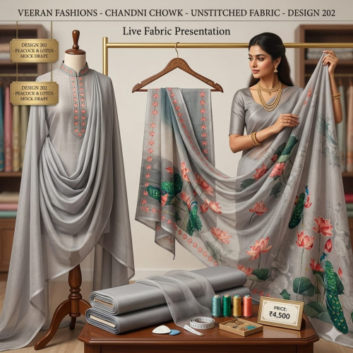 Veeran Fashions Mystic Peacock & Lotus Lilan Unstitched Suit Set