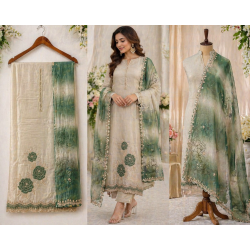 Veeran Fashions Pastel Beige Shimmer Embroidered Unstitched Suit Set Veeran Fashions Pastel Beige Shimmer Embroidered Unstitched Suit Set