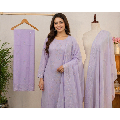 Veeran Fashions Lavender Dream Embroidered Cotton Unstitched Suit Set Veeran Fashions Lavender Dream Embroidered Cotton Unstitched Suit Set