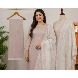 Veeran Fashions Mauve Melange Cotton Embroidered Unstitched Suit Set Veeran Fashions Mauve Melange Cotton Embroidered Unstitched Suit Set