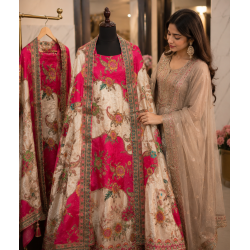 Royal Red and Cream Embroidered Crape Boutique Unstitched Suit Set Royal Red and Cream Embroidered Crape Boutique Unstitched Suit Set