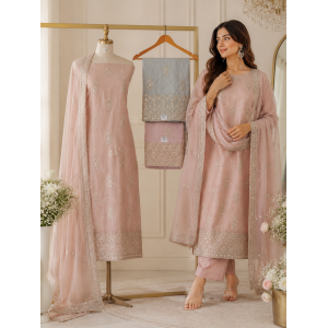 Pastel Rose Shimmer Boutique Unstitched Suit with Fancy Shimmer Dupatta