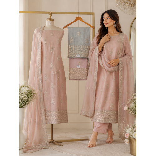Pastel Rose Shimmer Boutique Unstitched Suit with Fancy Shimmer Dupatta Pastel Rose Shimmer Boutique Unstitched Suit with Fancy Shimmer Dupatta