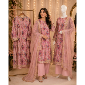 Pastel Pink Floral Digitally Printed Crape Boutique Unstitched Suit
