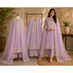 Lavender Grace Hand-Embroidered Mal Cotton Boutique Unstitched Suit Lavender Grace Hand-Embroidered Mal Cotton Boutique Unstitched Suit