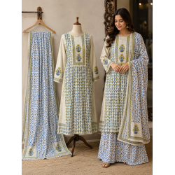Ivory & Azure Floral Printed Cotton Boutique Unstitched Suit Ivory & Azure Floral Printed Cotton Boutique Unstitched Suit