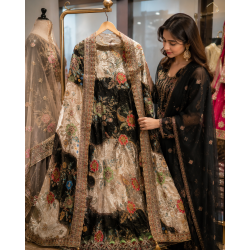 Royal Green and Cream Embroidered Crape Boutique Unstitched Suit Set Royal Green and Cream Embroidered Crape Boutique Unstitched Suit Set