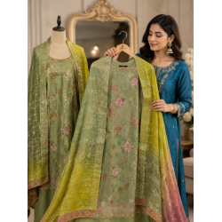 Sage Green Floral Embroidered Organza Boutique Unstitched Suit Sage Green Floral Embroidered Organza Boutique Unstitched Suit